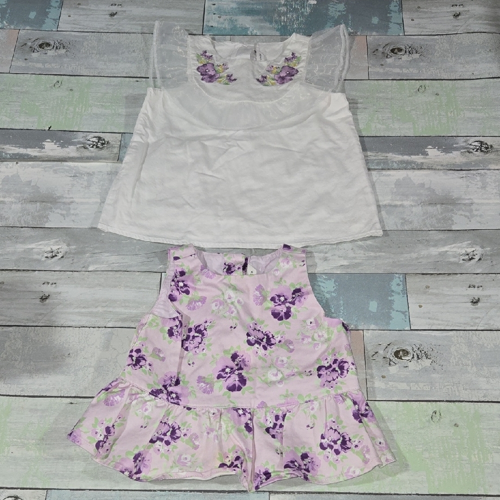Janie and Jack White Top & Purple Tank Top Lot Sz 3